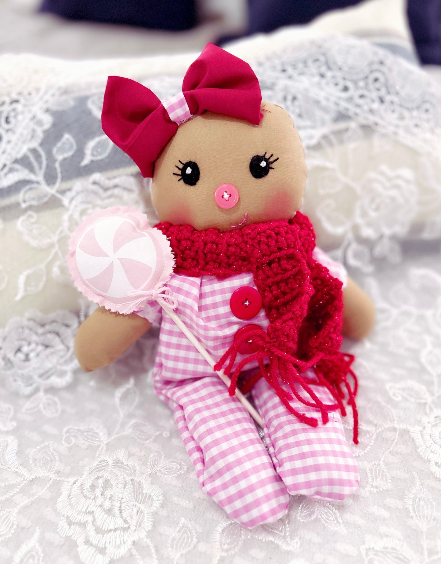 Handmade Gingerbread Baby Doll (Pink)