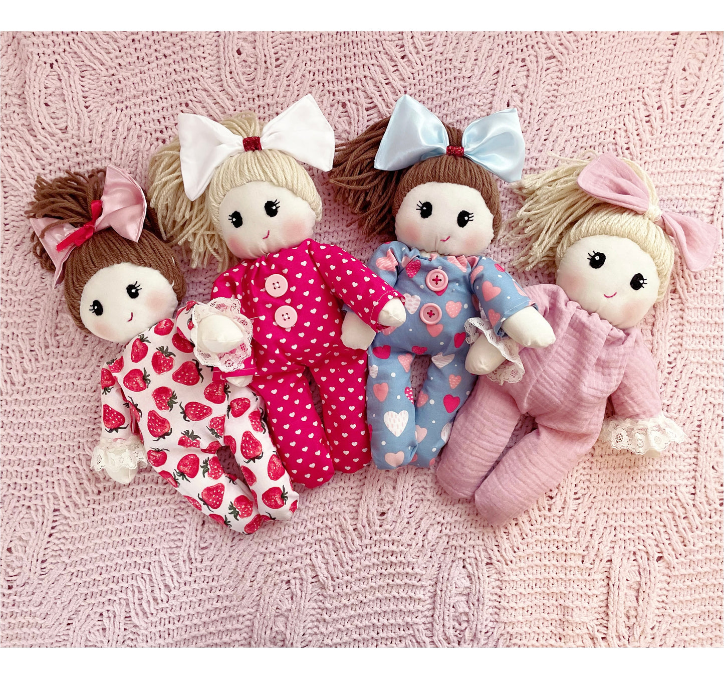 Bitty Valentine Baby π - Pink, Cloth Doll, Heirloom Doll, Handmade Doll
