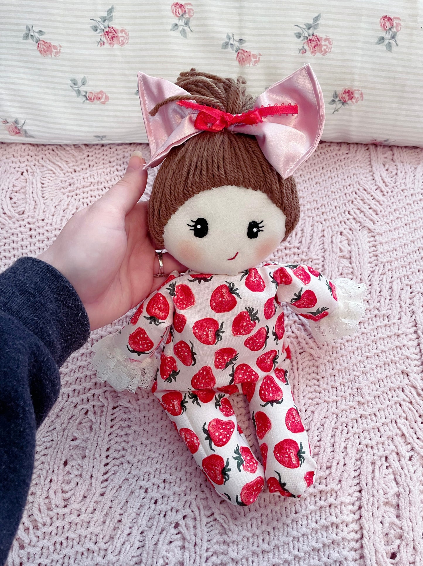 Bitty Valentine Baby 🍓❤️- Strawberry, Cloth Doll, Heirloom Doll, Handmade Doll
