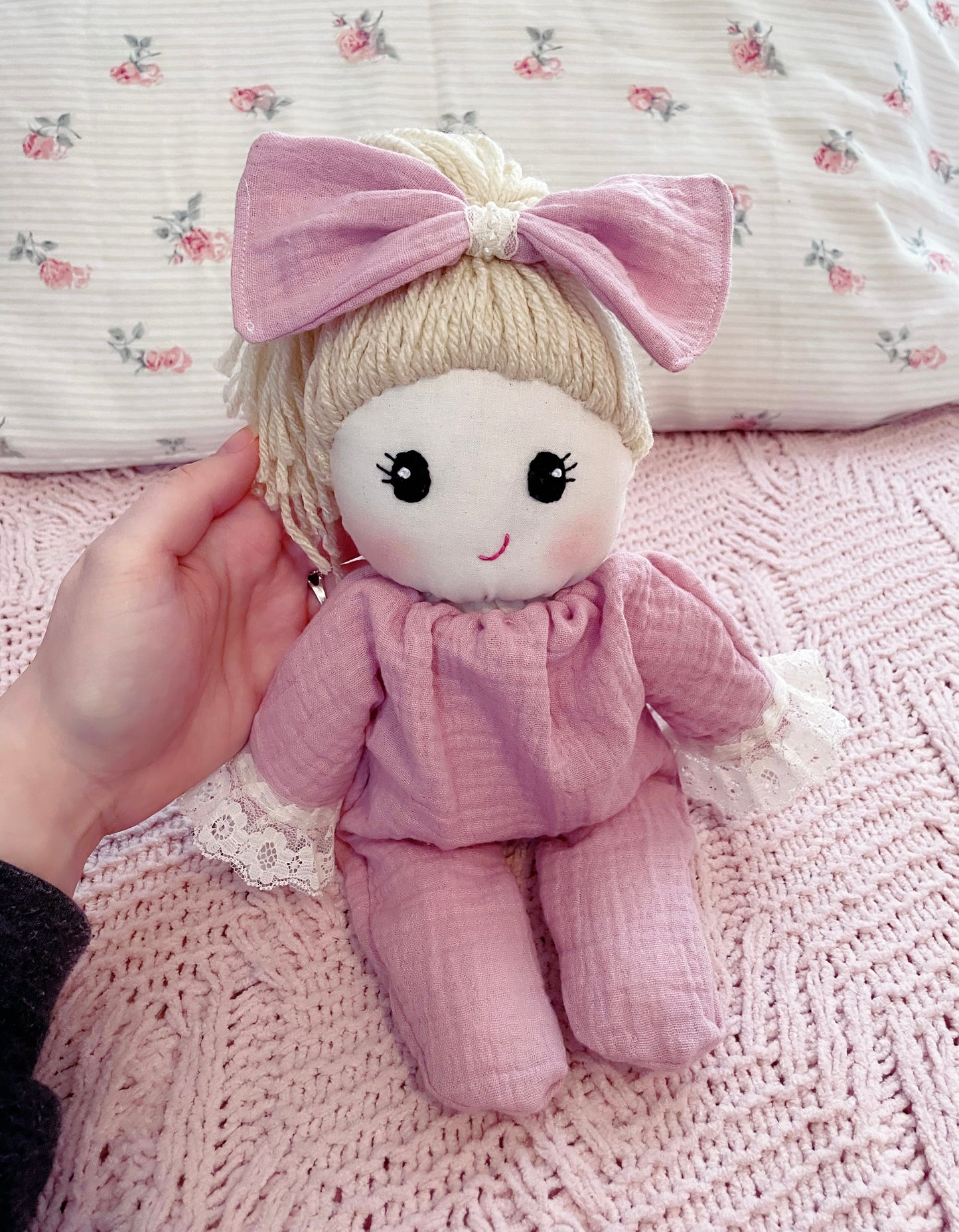 Bitty Valentine Baby π - Pink, Cloth Doll, Heirloom Doll, Handmade Doll