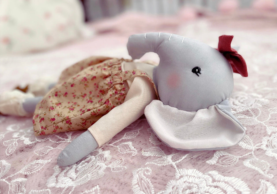 Elephant Doll, Heirloom doll, ragdoll, handmade doll