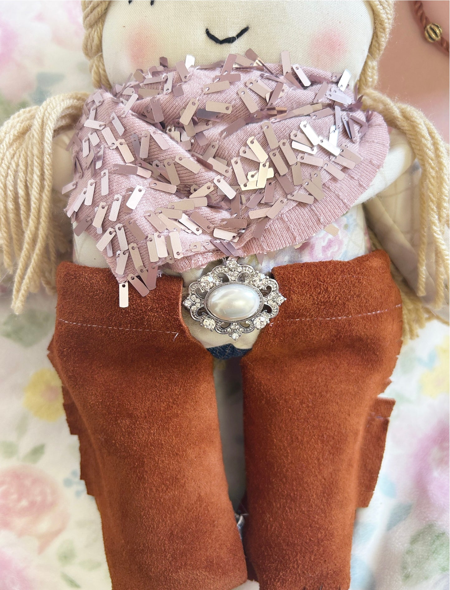 Cowgirl doll, heirloom doll, blush sequins