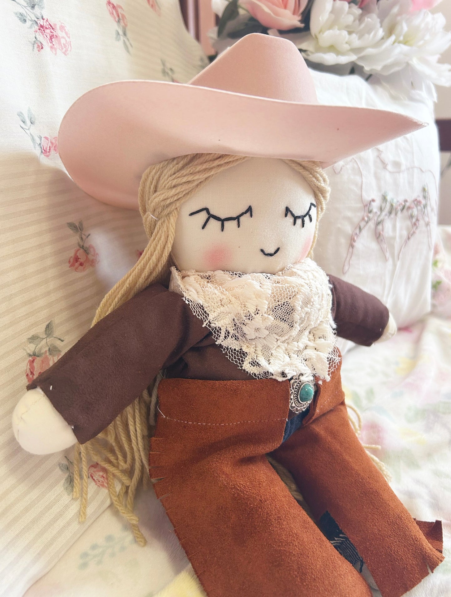 Cowgirl doll, heirloom doll, lace