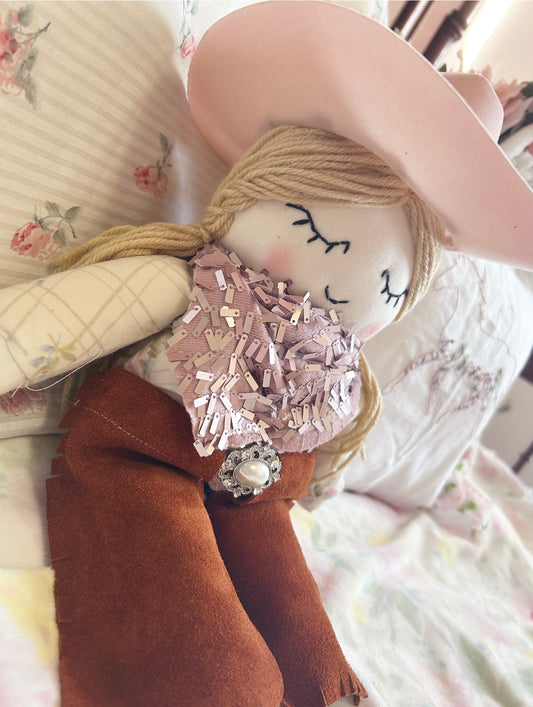 Cowgirl doll, heirloom doll, blush sequins