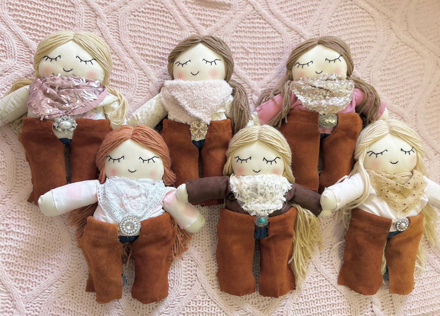 Cowgirl doll, heirloom doll, blush sequins