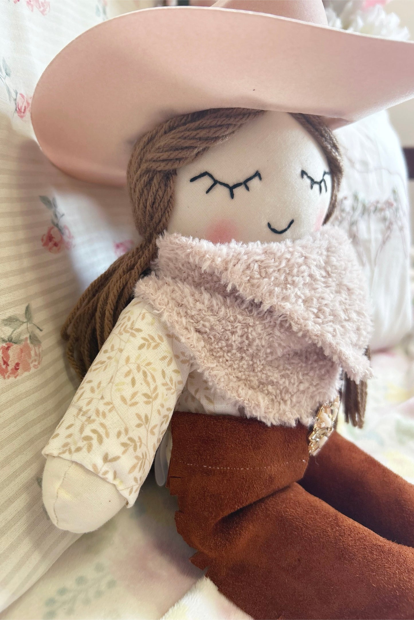 Cowgirl doll, heirloom doll, blush sherpa