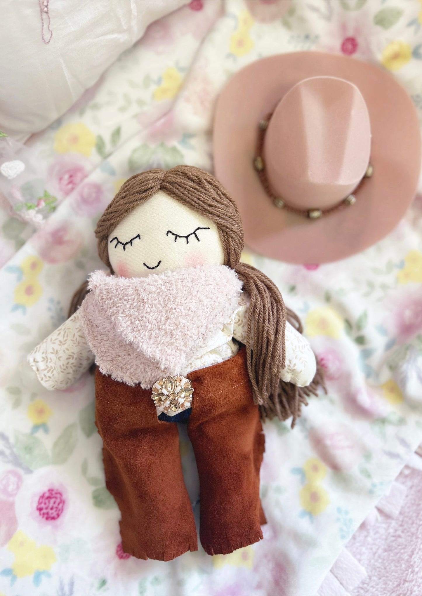 Cowgirl doll, heirloom doll, blush sherpa
