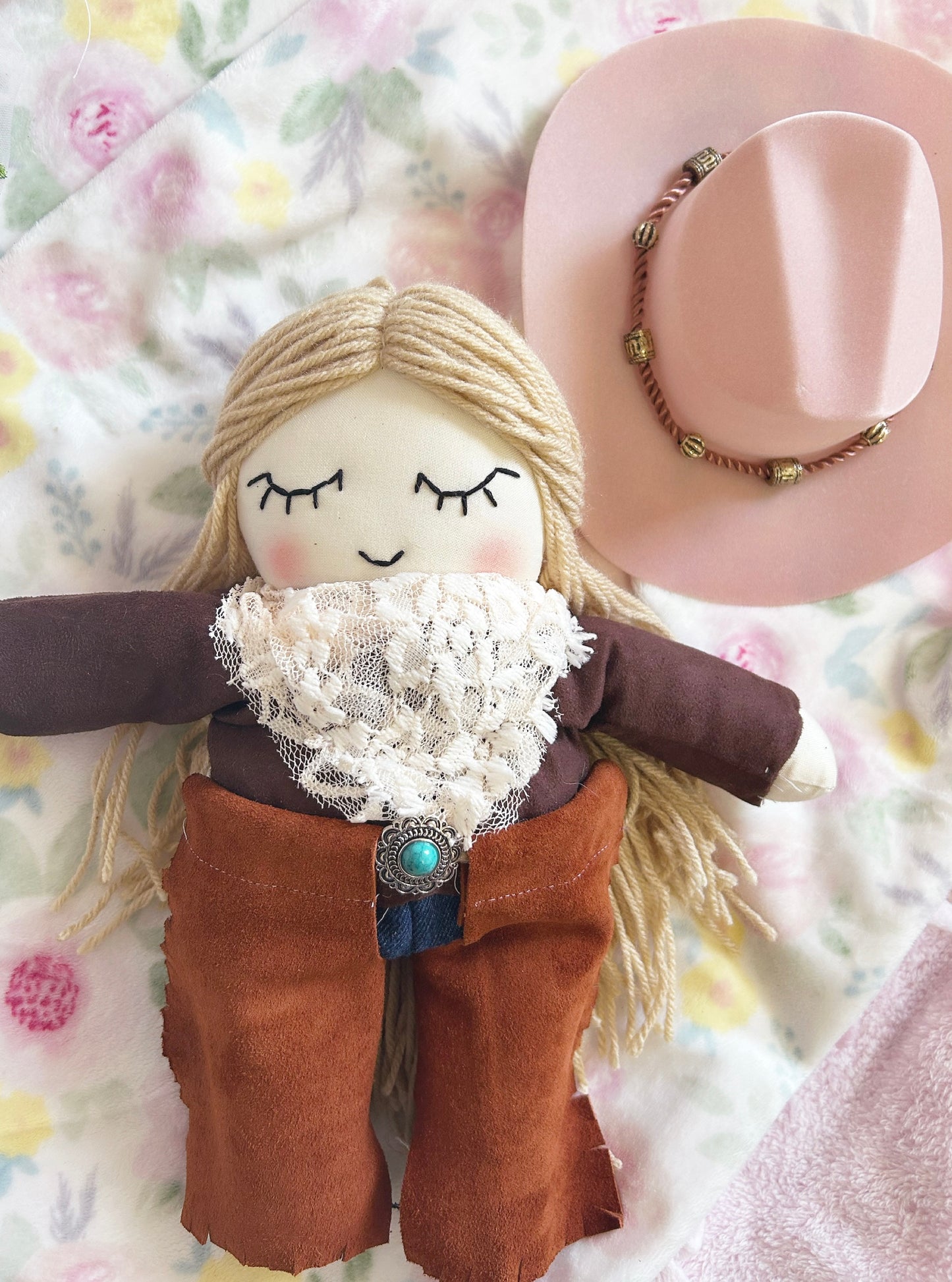 Cowgirl doll, heirloom doll, lace