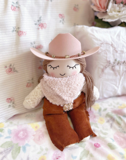 Cowgirl doll, heirloom doll, blush sherpa