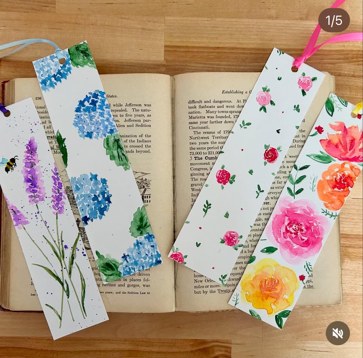 Watercolor bookmark - floral